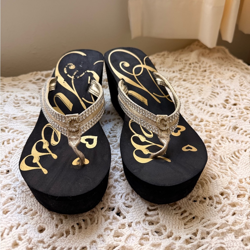 Guess Black and Gold Embellished Sandals
